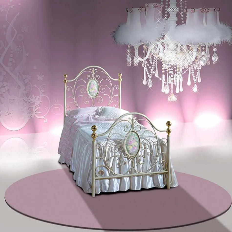 Einzelbett im Schmiedeeisen Turquoise Viadurini