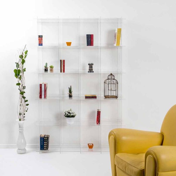 Modernes bücherregal aus transparentem plexiglas sfera4