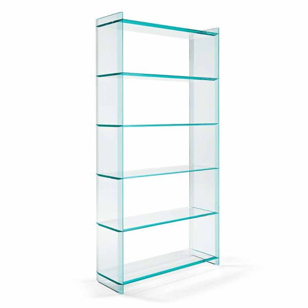 Freistehendes bücherregal aus extra klarem glas mit 6 regalen made in italy - ramen