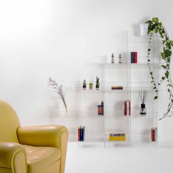Sfera3 transparentes wand bücherregal l180 x h180 x p30 cm, hergestellt in italien