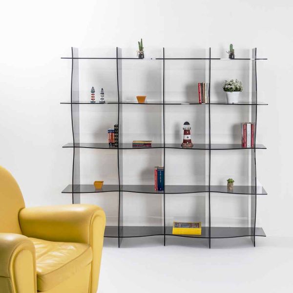 Freistehender bücherschrank / moderne designwand pam fumé, made in italy