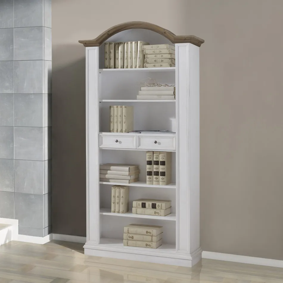 Bücherregal mit 6 offenen Fächern und 2 Schubladen Made in Italy – Flora Viadurini