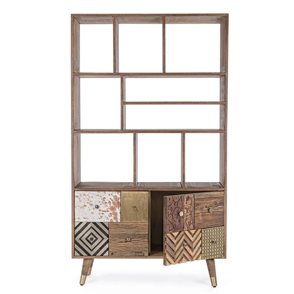 Bücherregal für Wohnzimmer aus Mangoholz und recycelten Homemotion-Türen - Auriel Viadurini