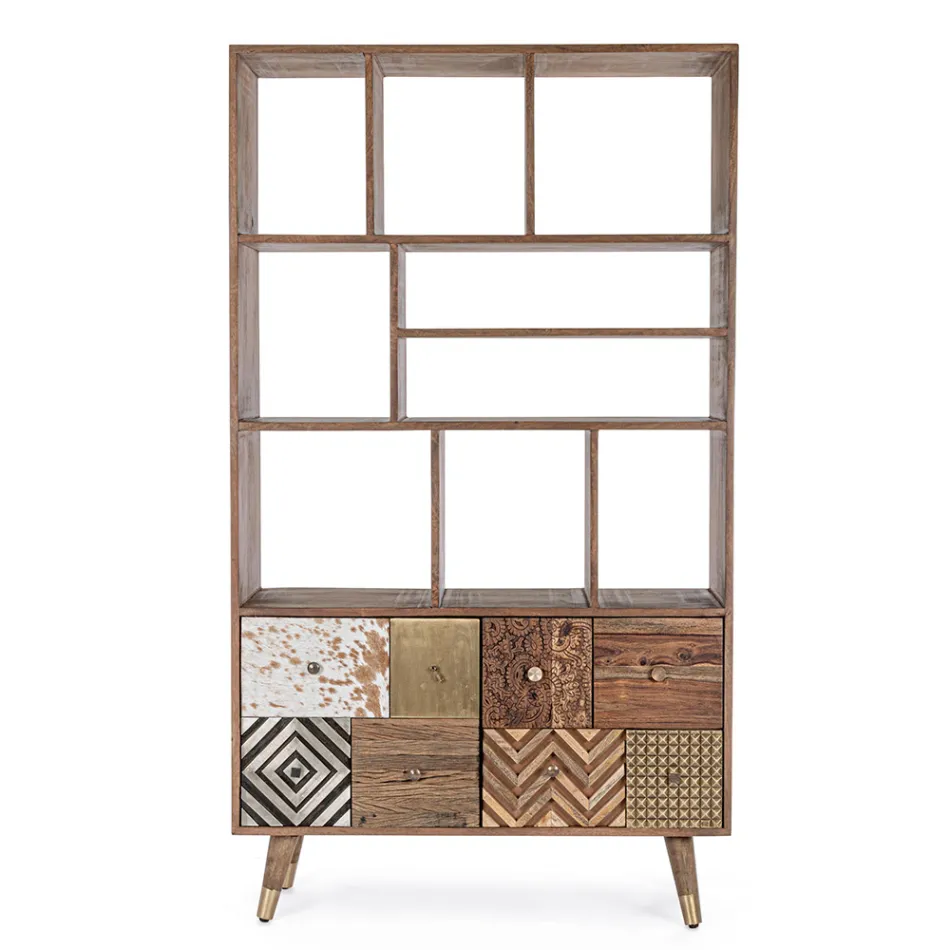 Bücherregal für Wohnzimmer aus Mangoholz und recycelten Homemotion-Türen - Auriel Viadurini