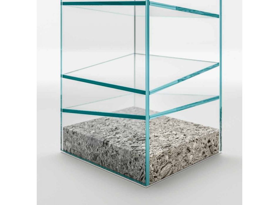 Design Floor Bücherregal aus Glas mit Stahlsockel Made in Italy - Biba