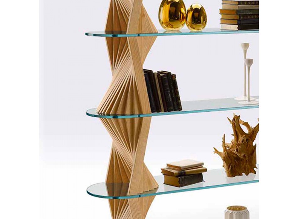 Design Floor Bücherregal aus Glas und Eschenholz Made in Italy - Aspide