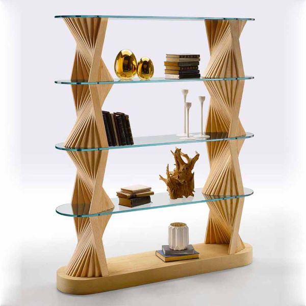 Luxusboden bücherregal aus glas und eschenholz made in italy - aspide