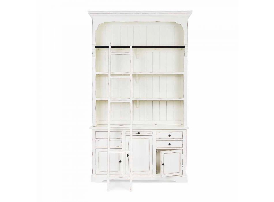 Klassisches Design Holz Bücherregal mit Homemotion dekorative Leiter - Zeder Viadurini