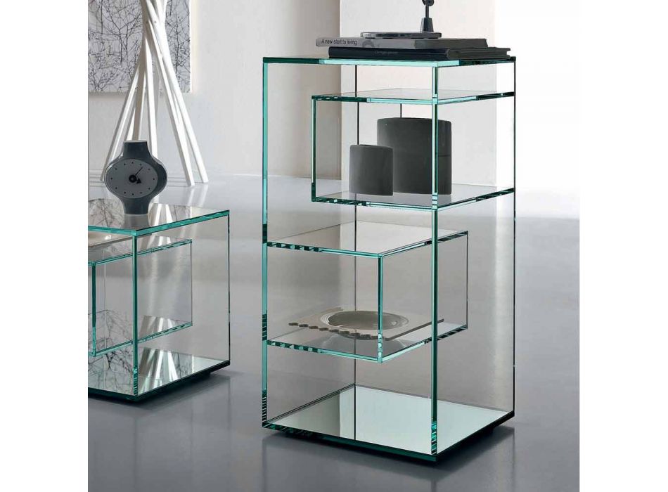 Freistehendes niedriges Wohnzimmer-Bücherregal aus extra klarem Glas - Linzy Viadurini