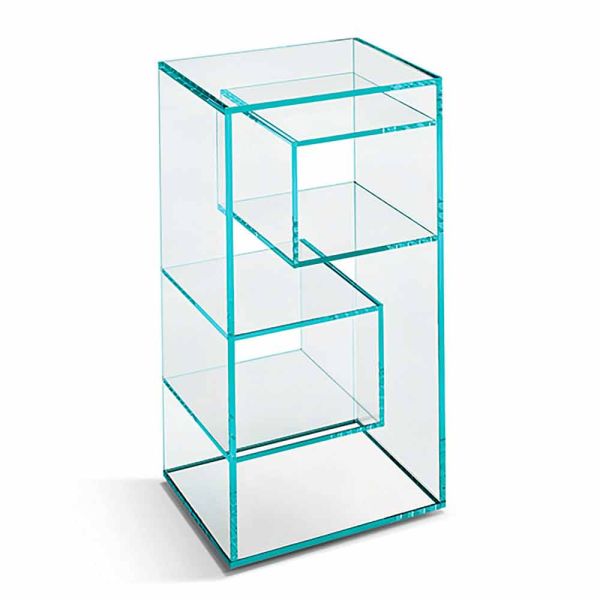 Freistehendes niedriges wohnzimmer-bücherregal aus extra klarem glas - linzy