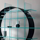 Freistehendes Circle Bücherregal aus extraklarem Glas und gebürstetem Schwarz - Marco Viadurini