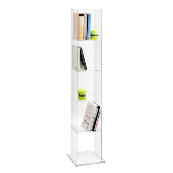 Freistehendes säulen-bücherregal aus transparentem acrylglas - corrige