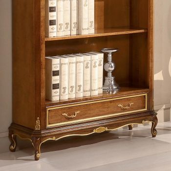 Bücherregal aus Walnussholz im klassischen Stil mit Schublade Made in Italy - Ronald