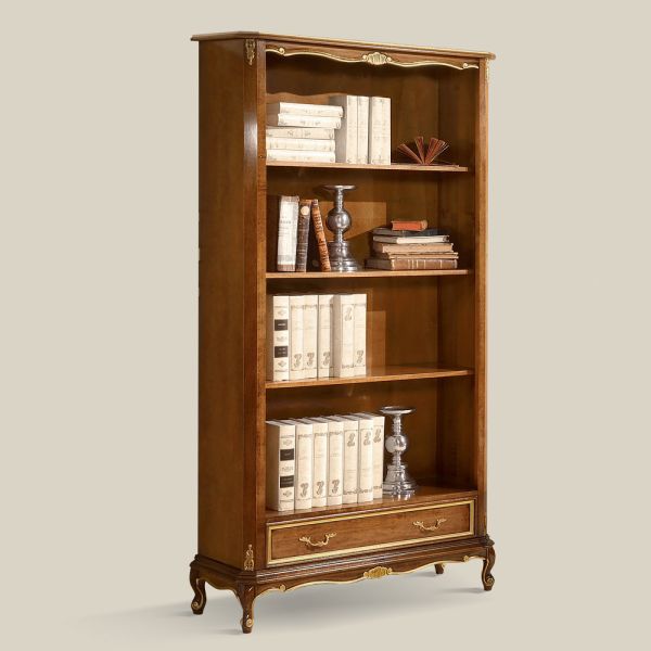 Bücherregal aus walnussholz im klassischen stil mit schublade made in italy - ronald