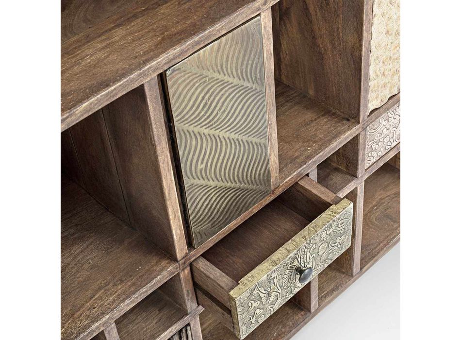 Bücherregal aus Mangoholz und recycelte Schubladen mit Homemotion-Dekorationen - Auriel