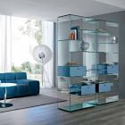 Doppeltes Wohnzimmer-Bücherregal aus extra klarem Glas mit oder ohne Schubladen - Linzy Viadurini