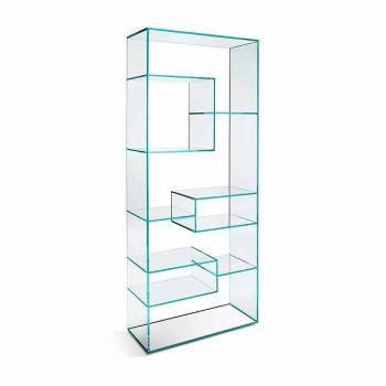 Doppeltes Wohnzimmer-Bücherregal aus extra klarem Glas mit oder ohne Schubladen - Linzy