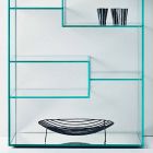 Doppeltes Wohnzimmer-Bücherregal aus extra klarem Glas mit oder ohne Schubladen - Linzy Viadurini