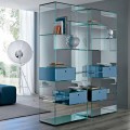 Bücherregal für Wohnzimmer aus extra klarem Glas mit oder ohne Schubladen Made in Italy - Linzy