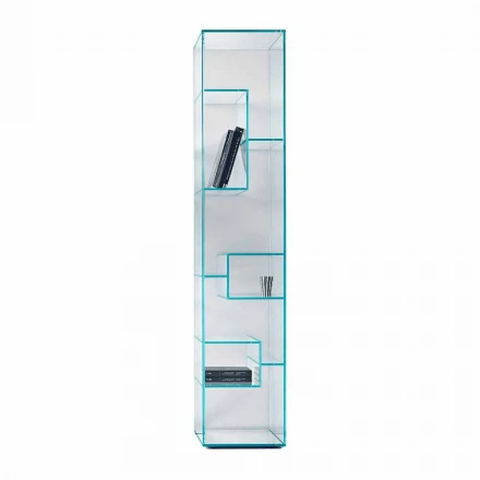 Einspaltiges Bücherregal aus extra klarem oder Rauchglas für Wohnzimmer - Linzy Viadurini