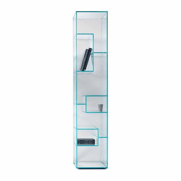 Säulen-bücherregal aus extra-klarglas oder rauchglas für wohnzimmer made in italy - linzy
