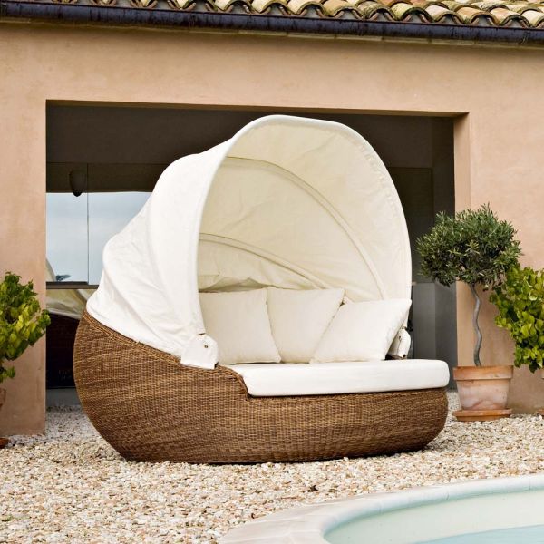 Garten-sonnenliege mit polyrattan-baldachin - colin