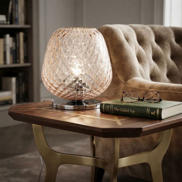 Kleine, mundgeblasene glas-tischlampe, hergestellt in italien – elisia