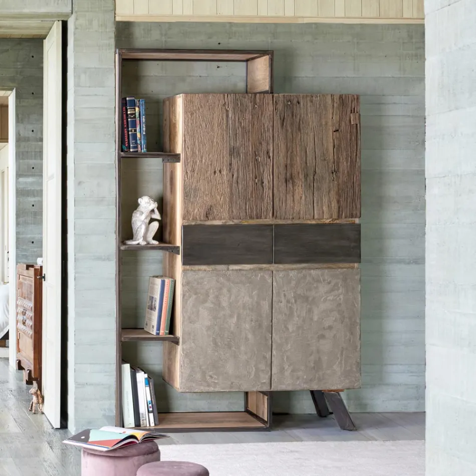 Sideboard 2 Türen 2 Schubladen aus Mangoholz und Stahl Homemotion - Signorino Viadurini