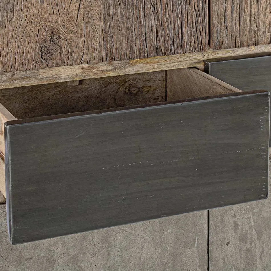 Sideboard 2 Türen 2 Schubladen aus Mangoholz und Stahl Homemotion - Signorino Viadurini