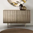 Zweitüriges Sideboard aus melaminbeschichtetem Glas mit geriffeltem Glas, hergestellt in Italien - Ninfa Viadurini