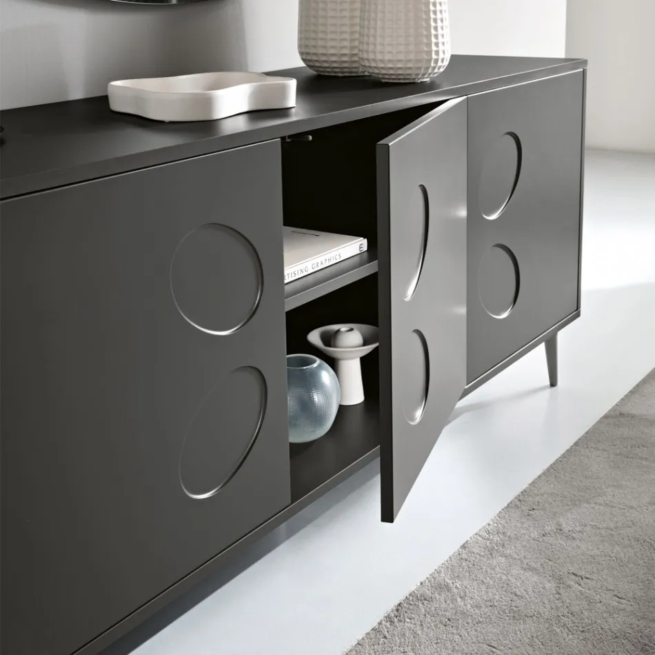 Dreitüriges Sideboard aus Melamin und MDF mit Metallgestell, hergestellt in Italien - Rialto Viadurini