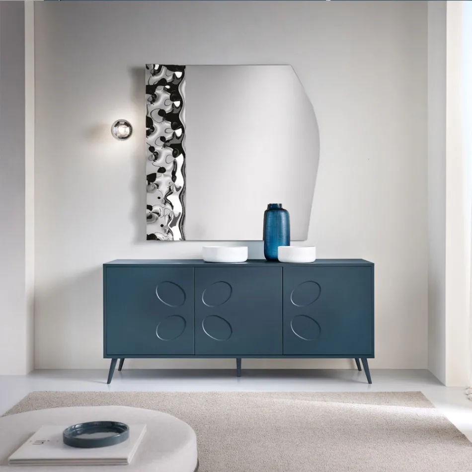 Dreitüriges Sideboard aus Melamin und MDF mit Metallgestell, hergestellt in Italien - Rialto Viadurini