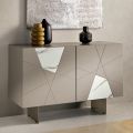 Sideboard mit 2 Türen aus lackiertem, pantografiertem MDF und Glaseinsätzen in Marmoroptik - Danila