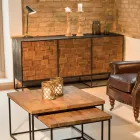 Sideboard mit 3 Türen aus recyceltem Patchwork-Holz und Metallstruktur - Slide Viadurini