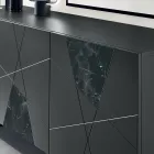 Sideboard mit 3 Türen aus lackiertem MDF mit Pantograph und Glaseinsätzen in Marmoroptik - Danila Viadurini