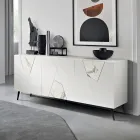 Sideboard mit 3 Türen aus lackiertem MDF mit Pantograph und Glaseinsätzen in Marmoroptik - Danila Viadurini