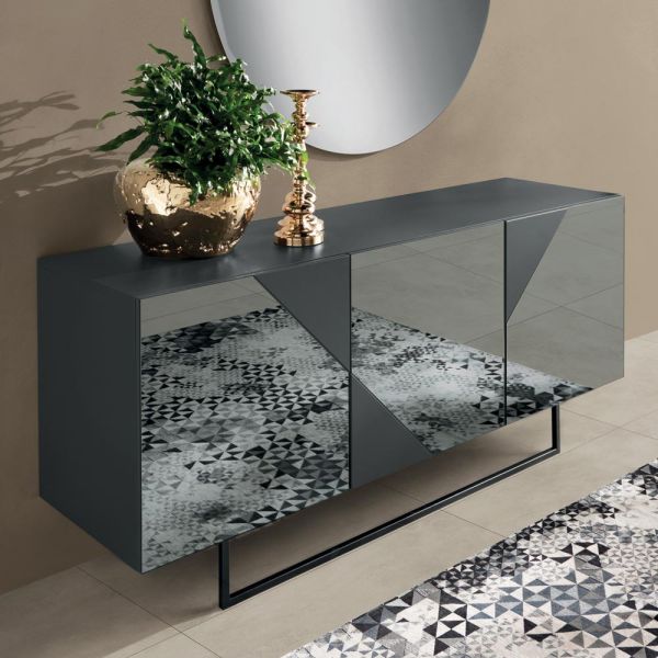 Sideboard mit 3 lackierten mdf-türen mit spiegelglasabdeckung - diletta