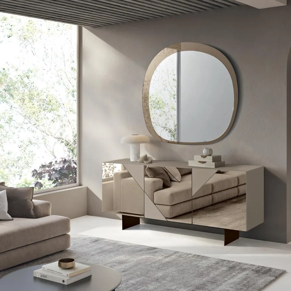 Sideboard mit 3 lackierten MDF-Türen mit Spiegelglasabdeckung - Diletta Viadurini