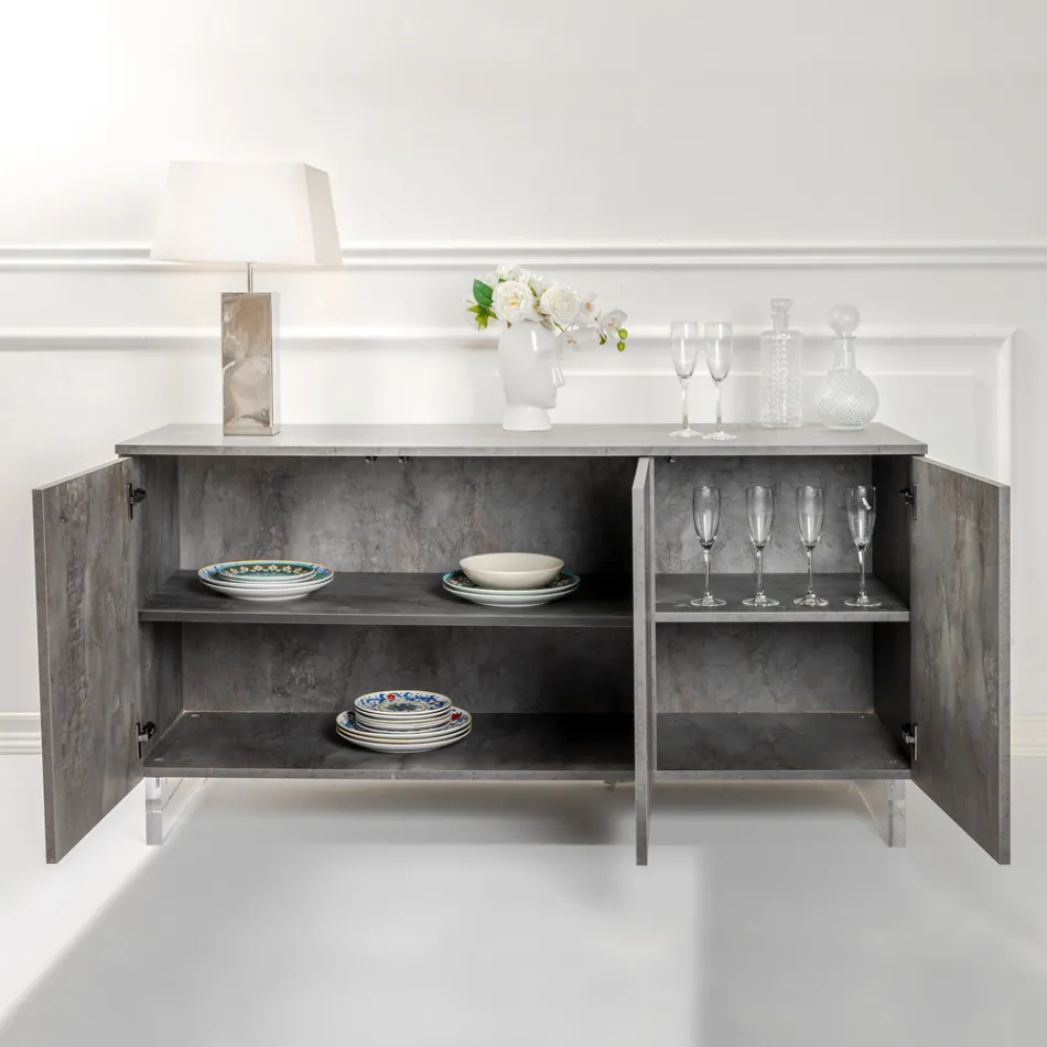 Sideboard mit 3 Türen aus Melamin und Füßen aus Plexiglas, hergestellt in Italien – Mickey Mouse Viadurini