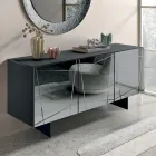 Sideboard mit 3 Spiegelglastüren und Metallgestell - Eleonora Viadurini