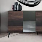 Sideboard mit 3 Eichenfurniertüren und Spiegeleinsätzen - Enrica Viadurini