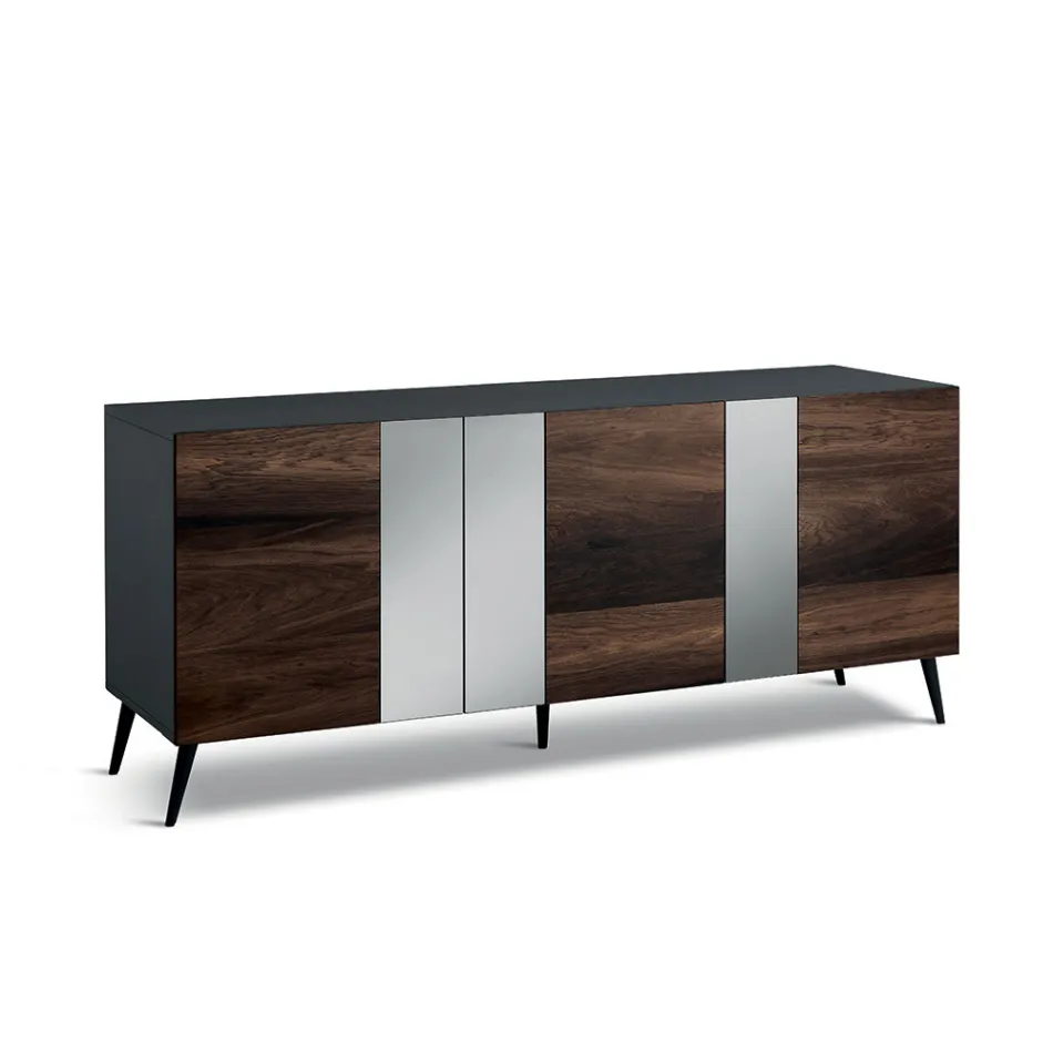 Sideboard mit 3 Eichenfurniertüren und Spiegeleinsätzen - Enrica Viadurini