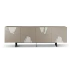Sideboard mit 4 Türen aus lackiertem MDF mit Pantograph und Glaseinsätzen in Marmoroptik - Danila Viadurini