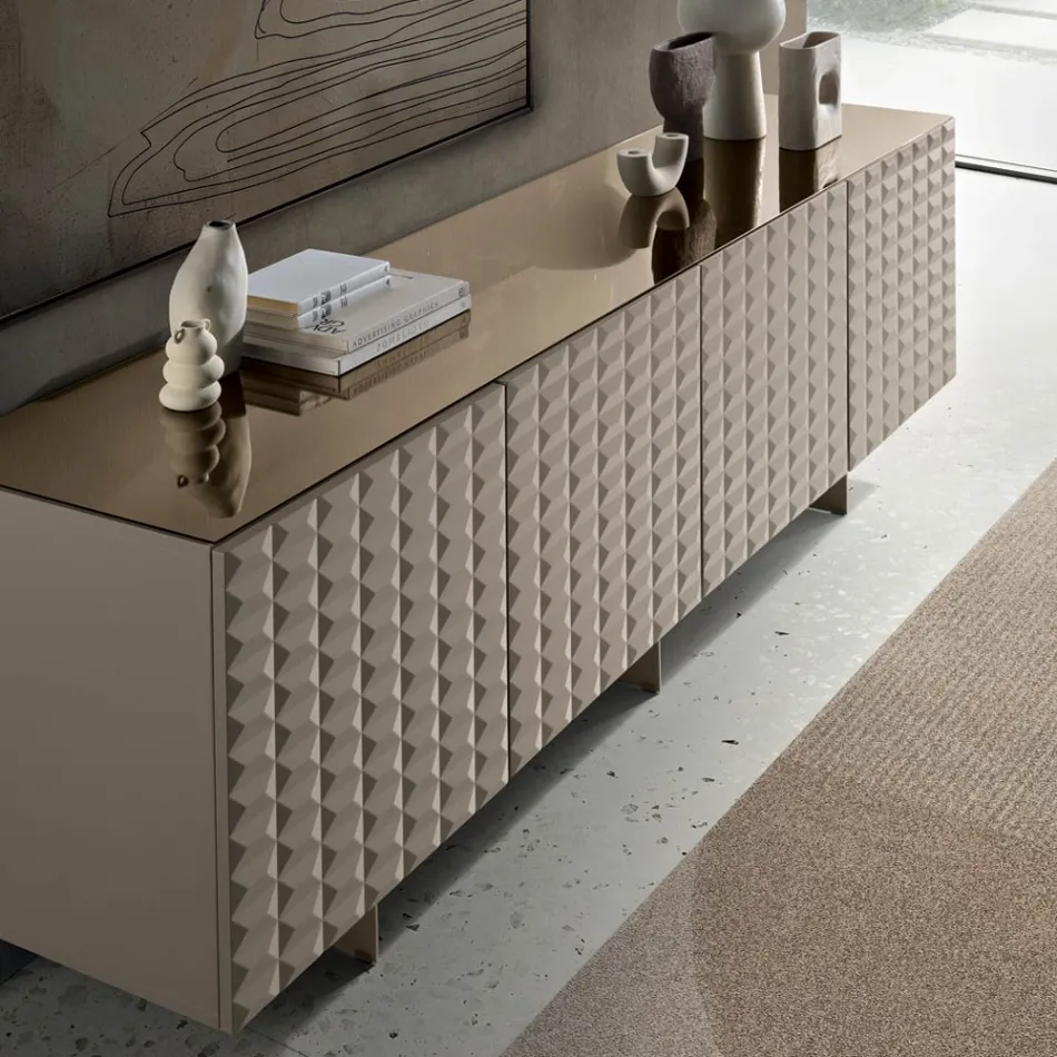 Sideboard mit 4 Türen aus MDF, lackiert mit PVC-Beschichtung, hergestellt in Italien - Dorotea Viadurini