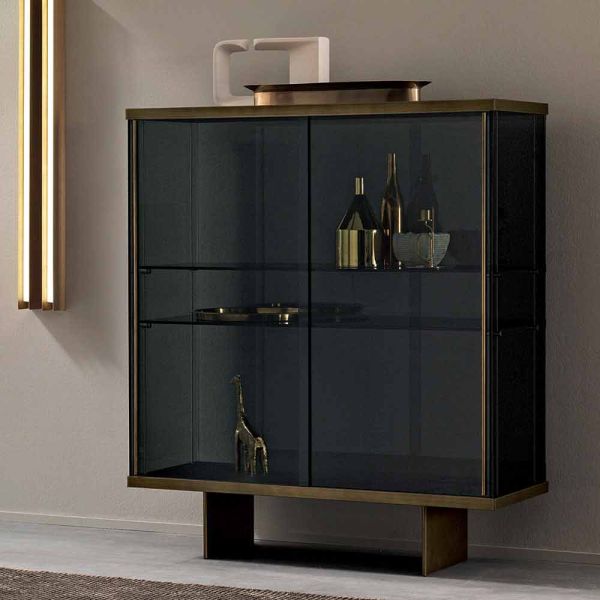 Wohnzimmer-sideboard aus rauchglas und hochwertigem marmor made in italy - leonarda