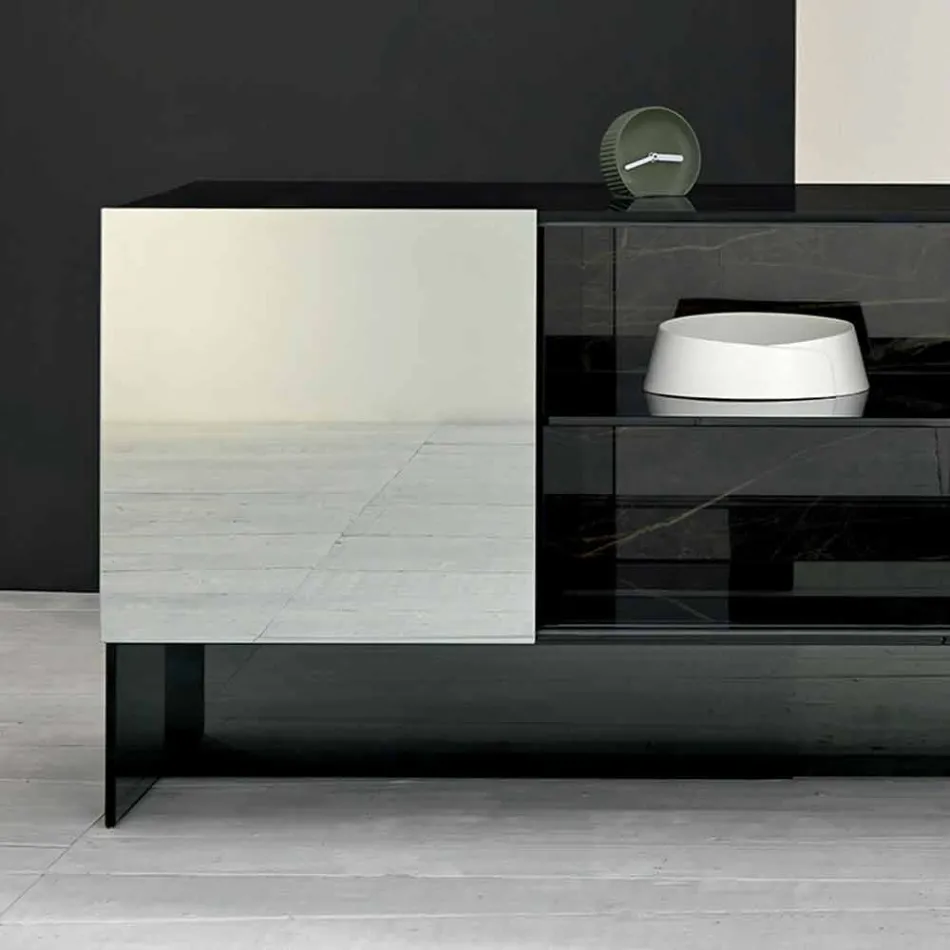 2-türiges Design Sideboard aus Rauchglas Made in Italy - Sciocca Viadurini
