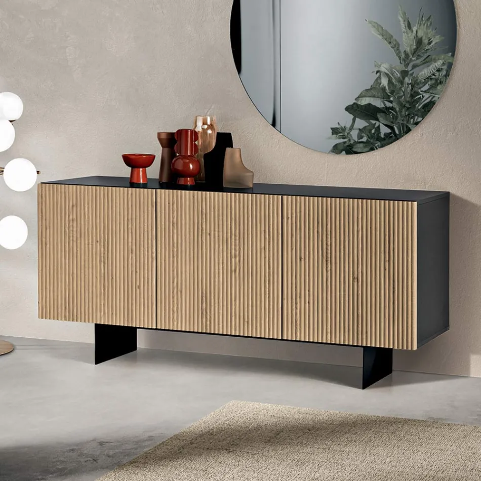 Estella Sideboard für den Innenbereich mit laminiertem Korpus und PVC-beschichteten MDF-Türen Viadurini