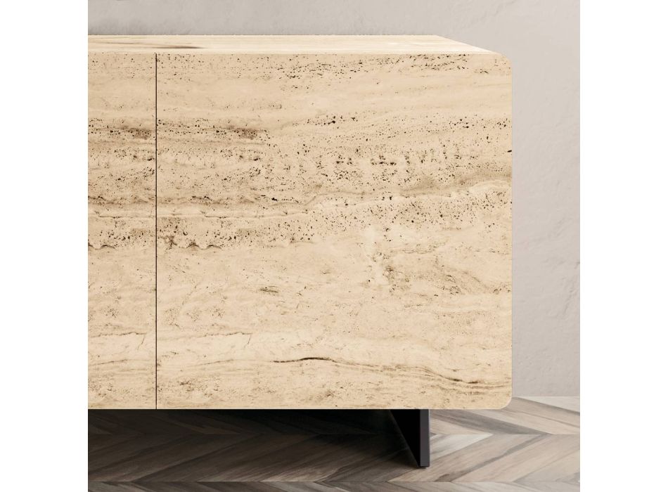 Wohnzimmer-Sideboard mit 2 Türen in Travertin-Marmor-Finish, hergestellt in Italien – Jon Viadurini