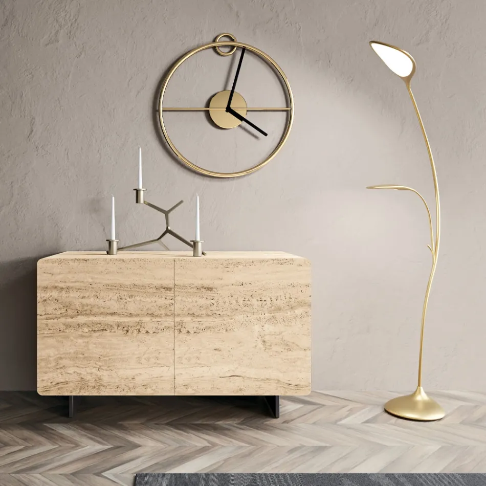 Wohnzimmer-Sideboard mit 2 Türen in Travertin-Marmor-Finish, hergestellt in Italien – Jon Viadurini