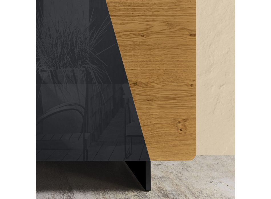 Wohnzimmer-Sideboard mit 2 Türen in der Ausführung Country Knotted Oak und Anthrazitglas – Ove Viadurini